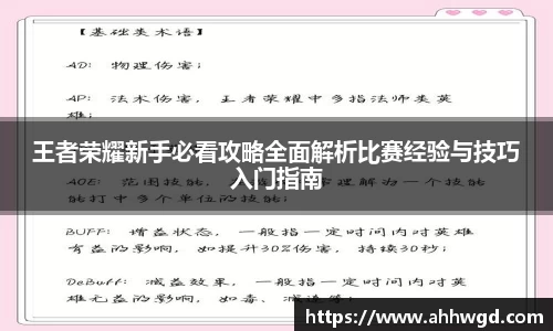 王者荣耀新手必看攻略全面解析比赛经验与技巧入门指南
